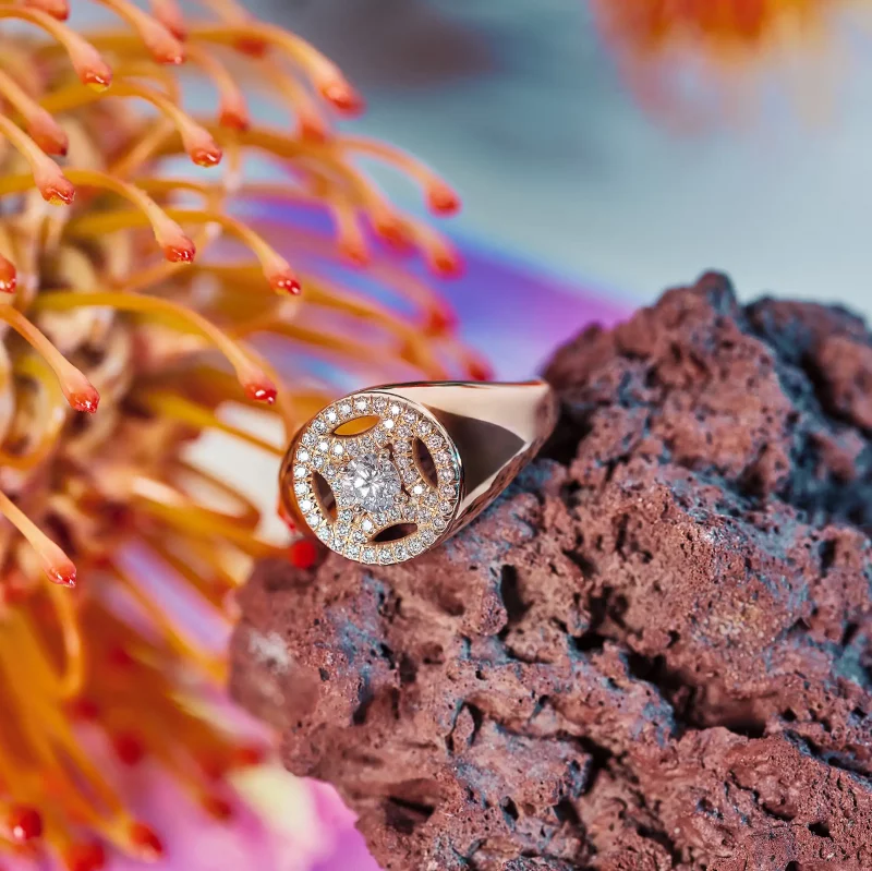 Pinky ring Chevalière Perpétuelle 025ct pavée - 18k yellow gold lab grown diamond Loyale Paris 2 final